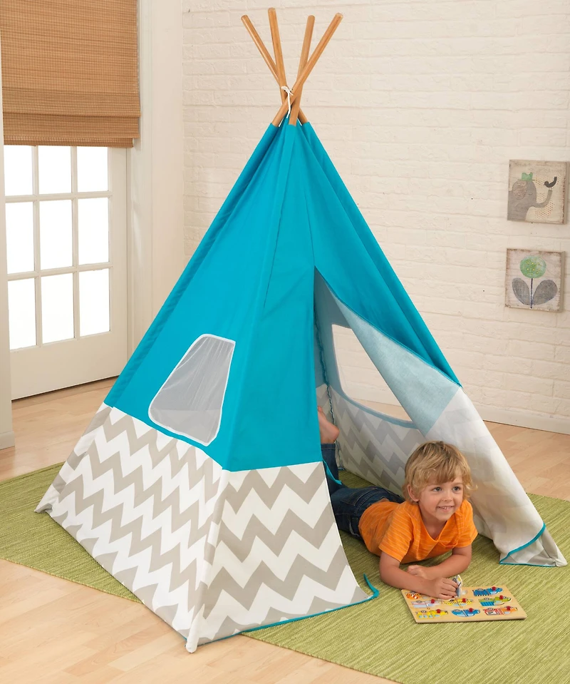 KidKraft Play Teepee, Turquoise & Gray Chevron