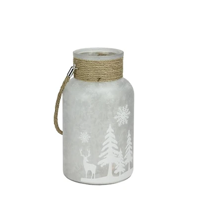10" Clear Winter Scene Christmas Pillar Candle Lantern