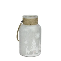 10" Clear Winter Scene Christmas Pillar Candle Lantern