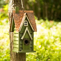 Glitzhome® Tall Distressed Green Wood Bird House