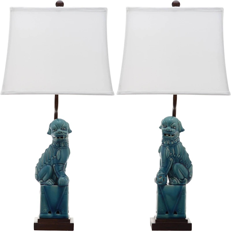 Foo Dog Table Lamp Set in Blue