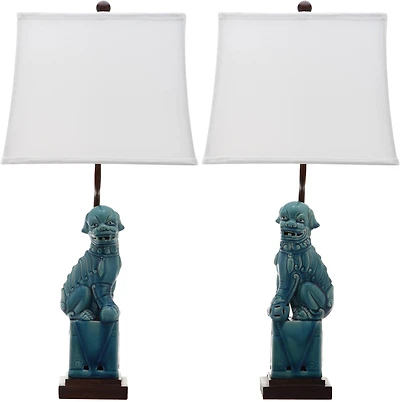 Foo Dog Table Lamp Set in Blue