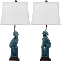 Foo Dog Table Lamp Set in Blue
