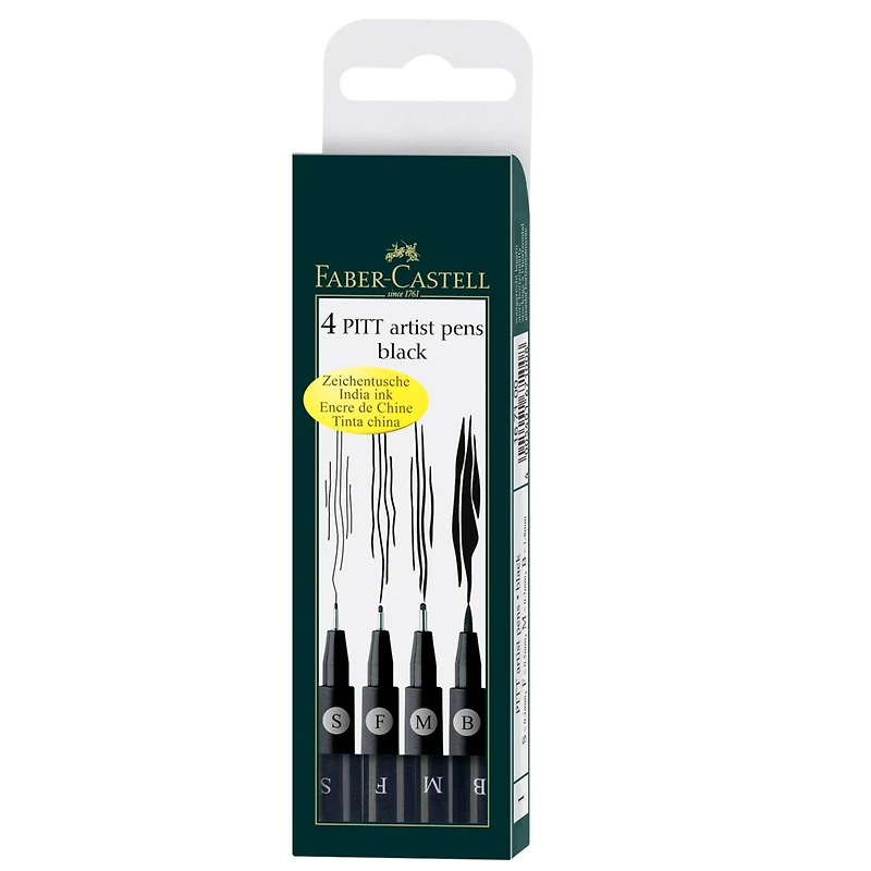 Faber-Castell® PITT® Artist Black Pen Set, 4 Piece