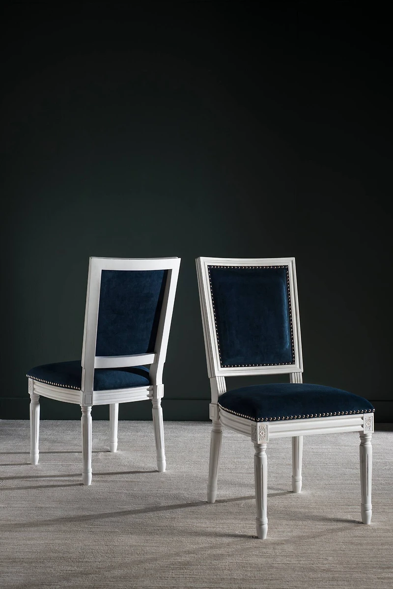 Buchanan Rectangle Side Chair Set of 2 in Velvet Navy & Cream