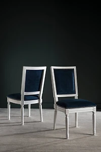 Buchanan Rectangle Side Chair Set of 2 in Velvet Navy & Cream
