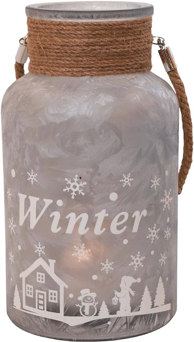 12" Silver Winter Scene Christmas Pillar Candle Lantern