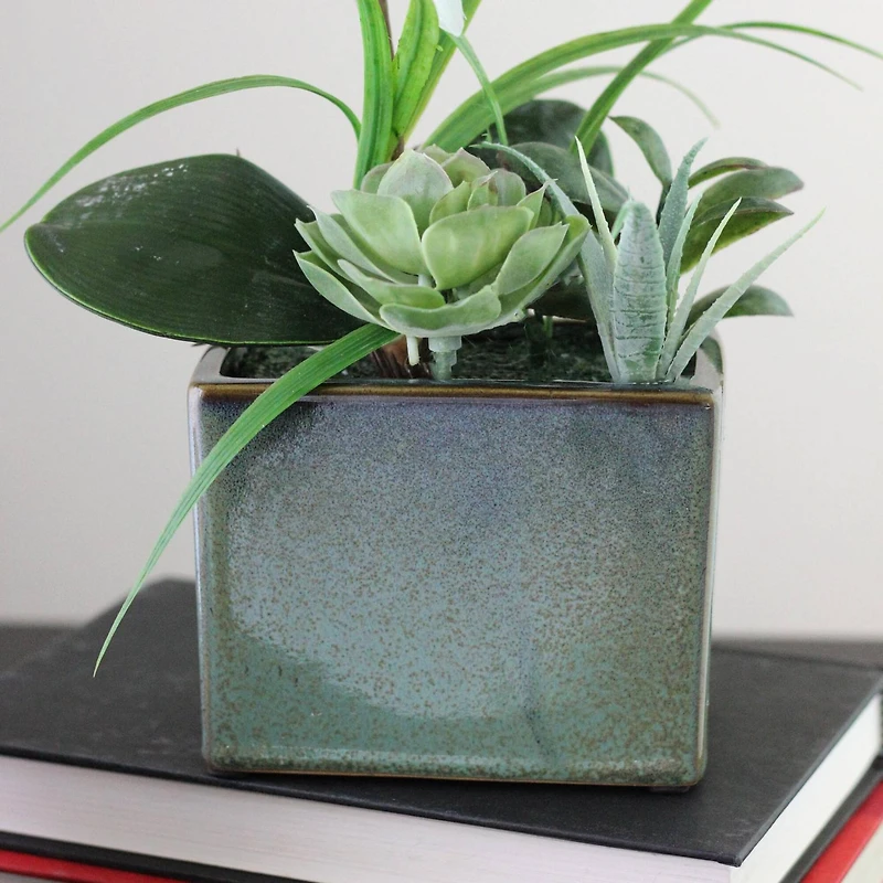 12" White Springtime Easter Orchid & Succulents Artificial Arrangement In Planter