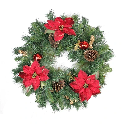 24" Poinsettias & Pinecones Artificial Wreath