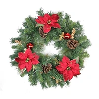 24" Poinsettias & Pinecones Artificial Wreath
