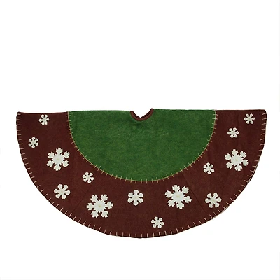 48" Red & Green with Snowflake Appliques Tree Skirt
