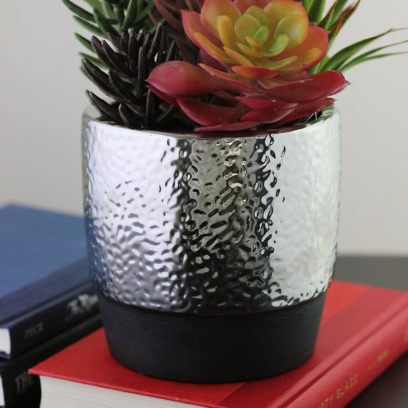 15" Artificial Succulents & Agave in Silver Ceramic Pot