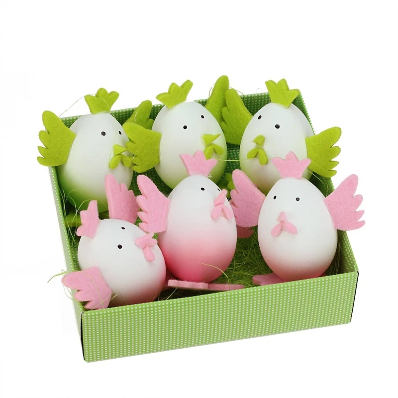 Set of 6 Pink and Green Easter Egg Chicken Decorations