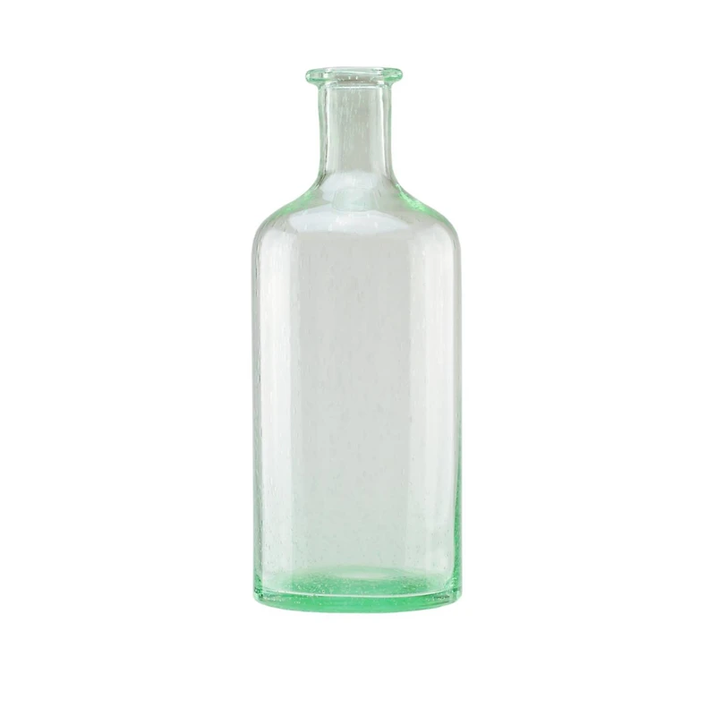 15" Bottle Inspired Transparent Bubble Glass Vase, Spring Green