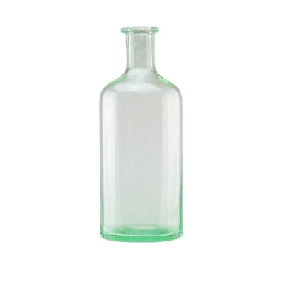15" Bottle Inspired Transparent Bubble Glass Vase, Spring Green