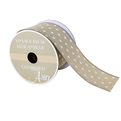 2.5" x 3yd. Woven Wired Vintage Blush Polka Dot Ribbon By Celebrate It™ Aria