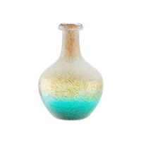 12.25" Crackled & Frosted Glass Vase, Teal Blue & Brown