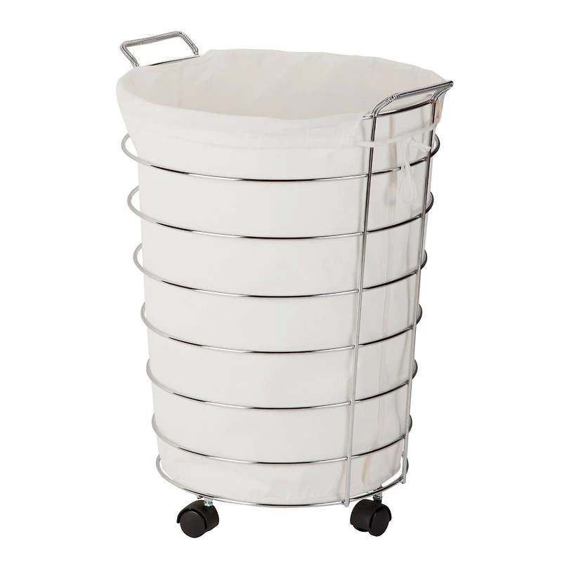 Honey Can Do 25" Chrome & White Rolling Hamper