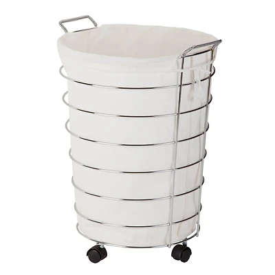 Honey Can Do 25" Chrome & White Rolling Hamper