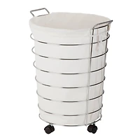 Honey Can Do 25" Chrome & White Rolling Hamper