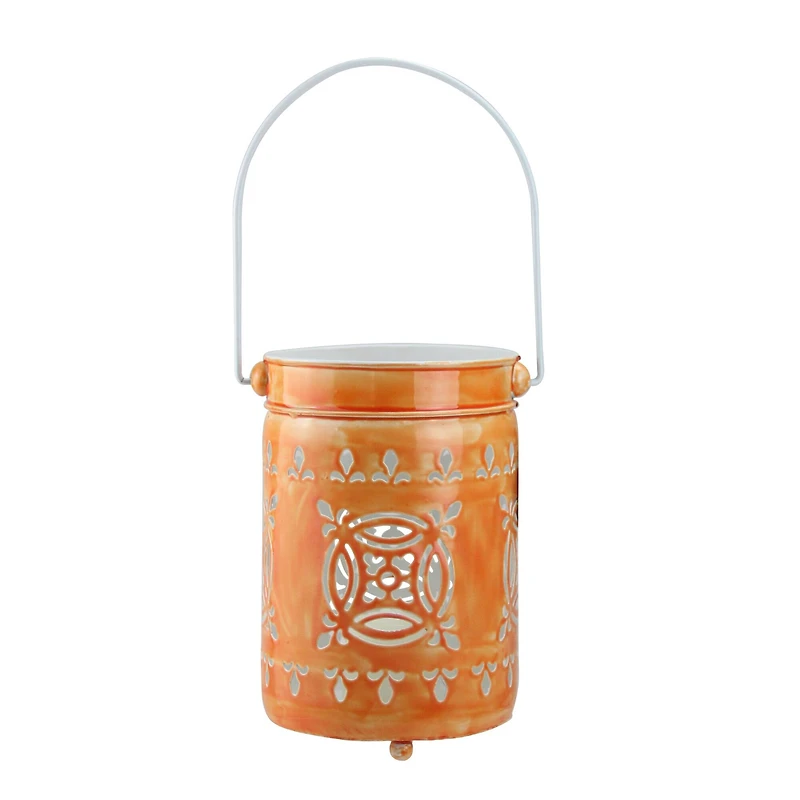 7.5" L'Eau de Fleur Bright Orange Votive Candle Lantern