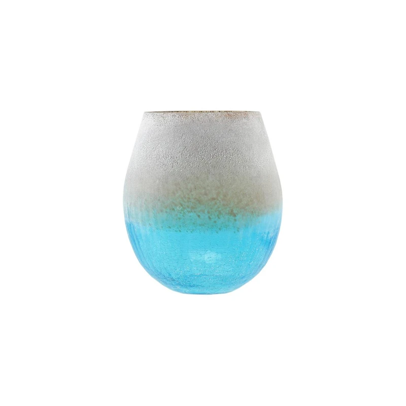 8" Crackled & Frosted Glass Vase, Azure Blue & Brown