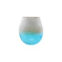 8" Crackled & Frosted Glass Vase, Azure Blue & Brown