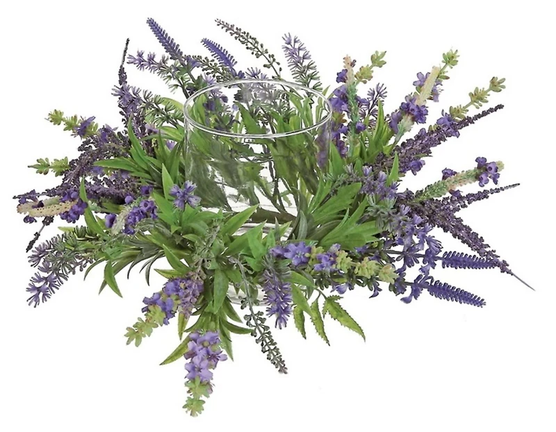 15" Purple Artificial Lavender Hurricane Glass Candle Holder