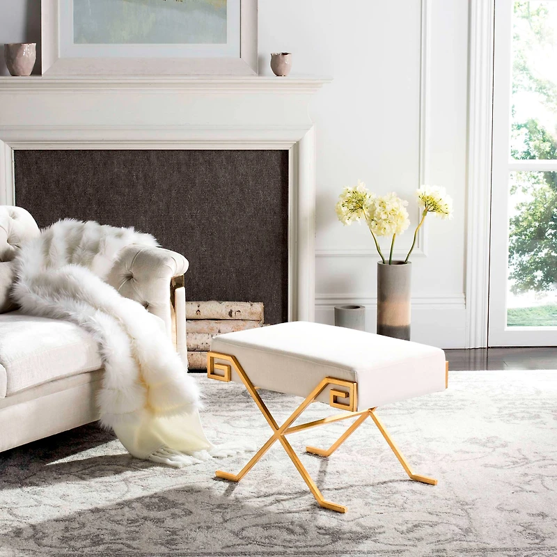 Luna Greek Key Bench in Light Beige