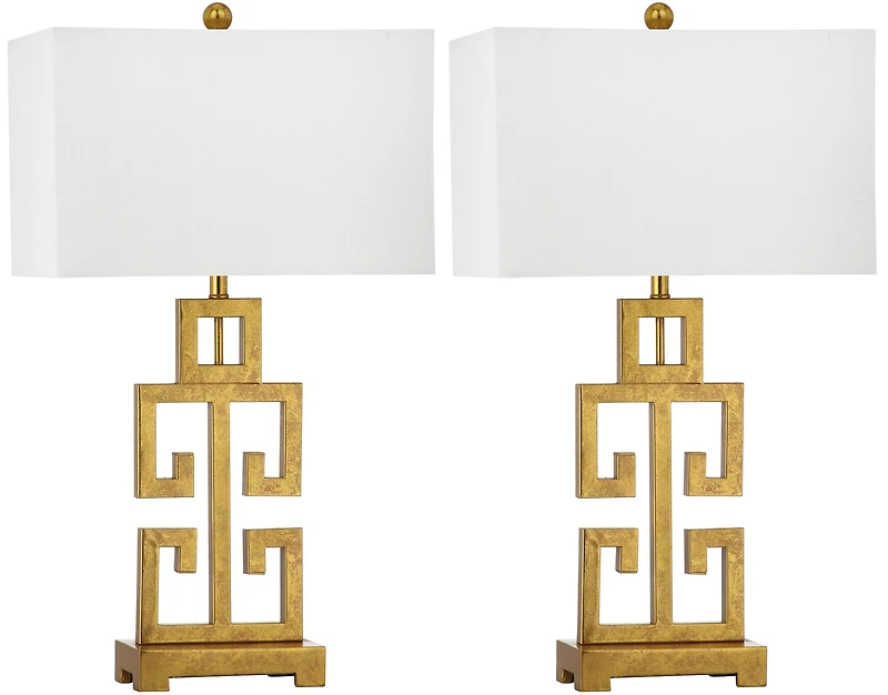 Greek Key Table Lamp Set in Antique Gold
