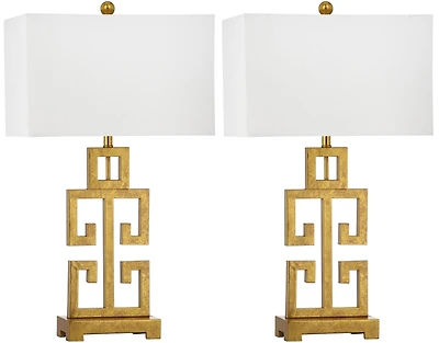 Greek Key Table Lamp Set in Antique Gold