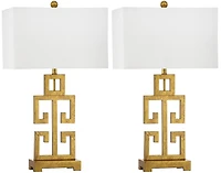 Greek Key Table Lamp Set in Antique Gold