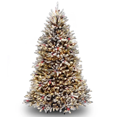 6.5 ft. Pre-Lit Flocked Dunhill® Fir Full Artificial Christmas Tree, Clear Lights