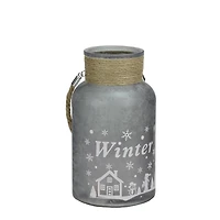 10" Silver Winter Scene Christmas Pillar Candle Lantern