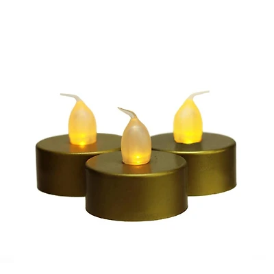 1.5" Gold & Amber LED Flickering Tea Light Candle Set