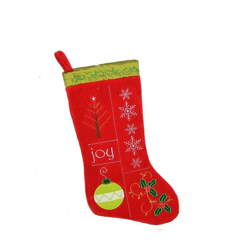 19" Traditional "Joy" Embroidered Cuffless Christmas Stocking