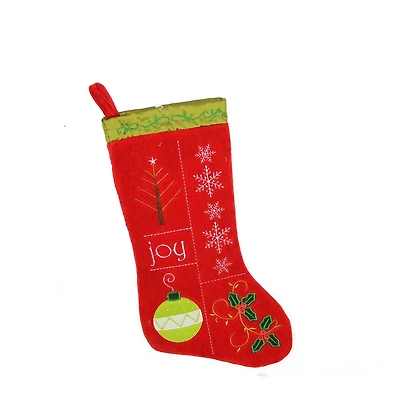 19" Traditional "Joy" Embroidered Cuffless Christmas Stocking