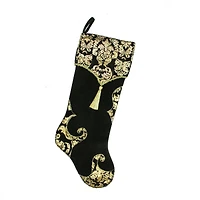 21.5" Black & Gold Damask Print Christmas Stocking
