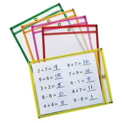 Neon Reusable Dry Erase Pockets, Set of 10