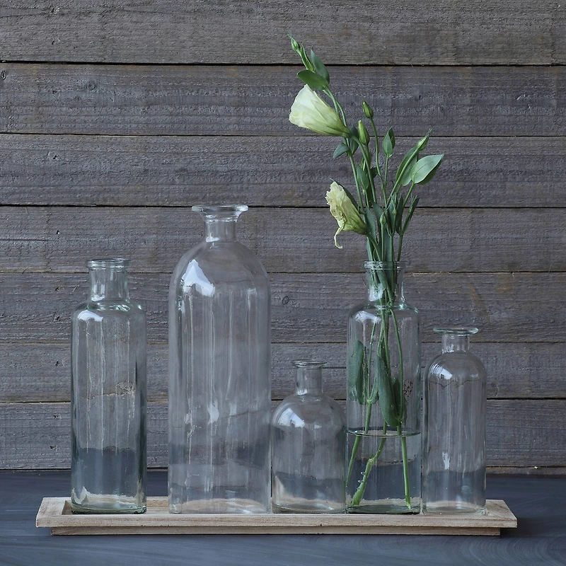 Hello Honey® Wood Tray & Glass Bottle Vase Set