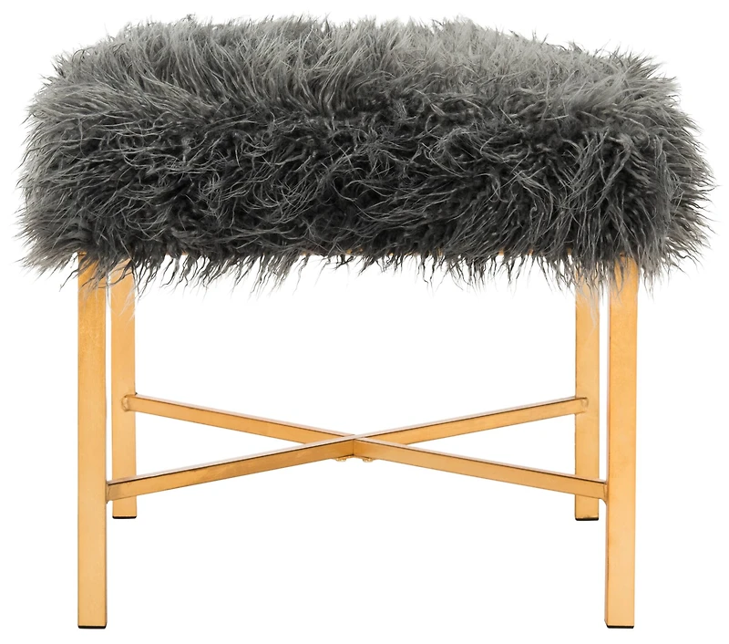 Horace Faux Lamb X- Square Bench in Grey