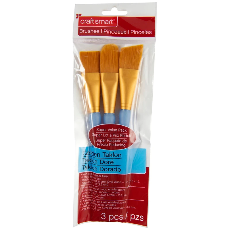 Craft Smart® Large Brush Variety Set Golden Taklon, 3 Pieces