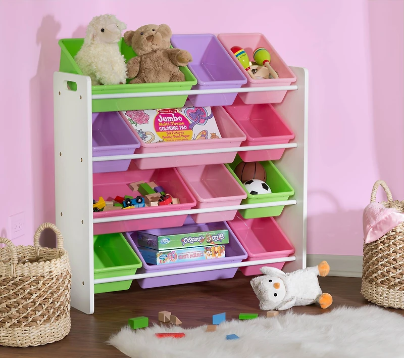 Honey Can Do White & Pastel Toy Room Storage Organizer with Totes