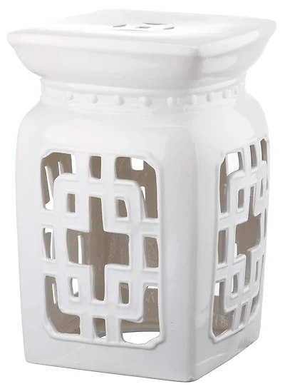 Beijing Filigree Garden Stool in Antique White