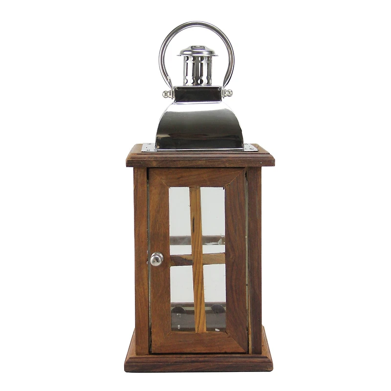 18" Modern Sheesham Wood Candle Lantern with Metal Handle