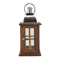 18" Modern Sheesham Wood Candle Lantern with Metal Handle