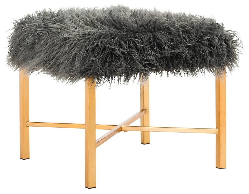 Horace Faux Lamb X- Square Bench in Grey