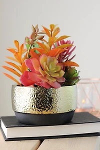 8.5" Artificial Succulent Arrangement in Gold Ceramic Pot
