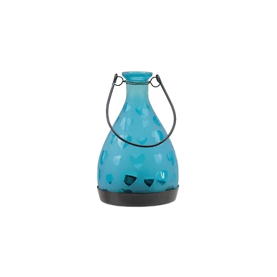 Frosted Hearts Glass Bottle Tea Light Candle Lantern