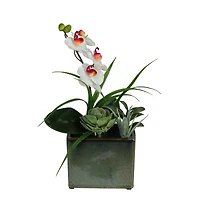 12" White Springtime Easter Orchid & Succulents Artificial Arrangement In Planter